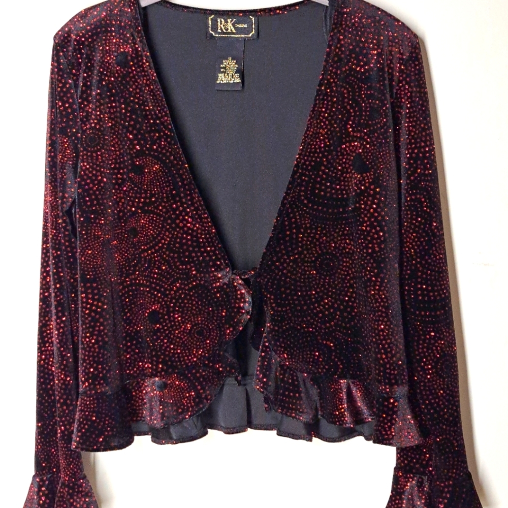 Vintage RK Evening Top Jacket Sparkle Dark Red Large